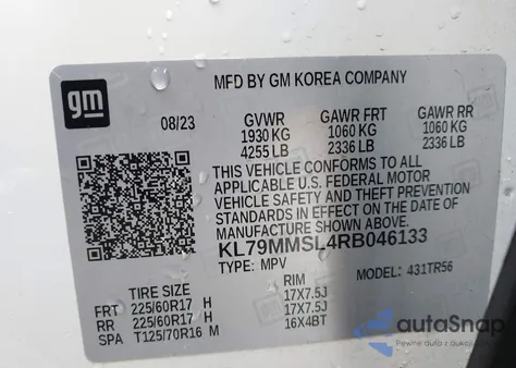 2024 Chevrolet Trailblazer Fwd Ls z USA, uszkodzony, nr VIN KL79MMSL4RB046133